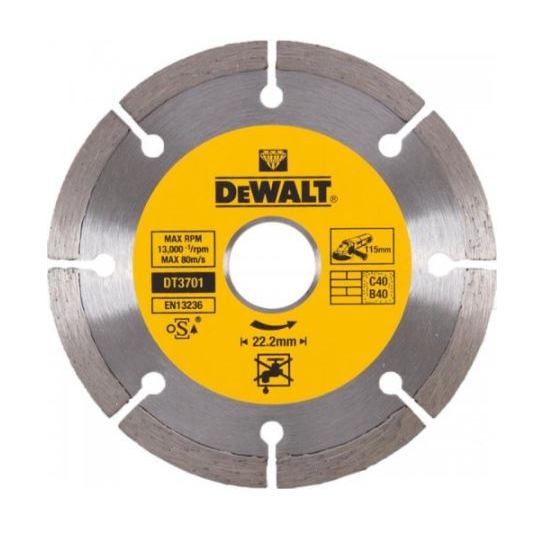 DT3701 Diamantový kotúč zo spekaných karbidov 115x22,2 mm na suché rezanie betónu a tehál DeWALT