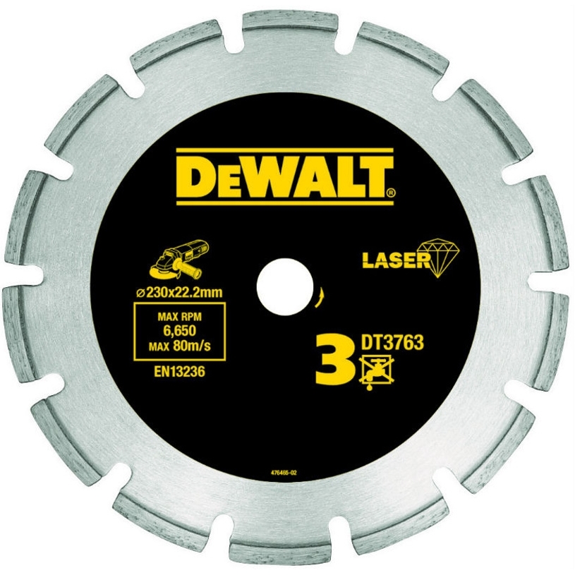 DT3763 Diamantový laser kotúč 230x22,2 mm na mokrej i suchej rezanie tvrdých materiálov / žuly DeWALT