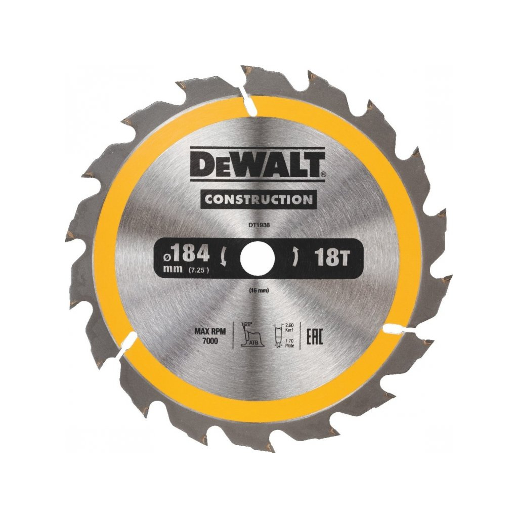 Dewalt pílový kotúč 184x16mm 18 Zubov atb 20° pre rýchly podelný rez