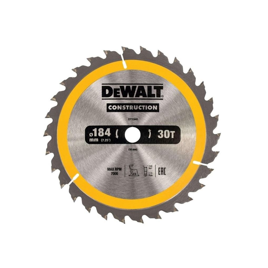 Dewalt Pílový kotúč pre kot. píly 184x16mm 30 zubov ATB 10 ° univerzálny rez šírka 1.7mm