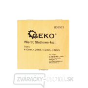 Vrtáky stupňovté GEKO, sada 4ks, 4-12mm, 4-20mm, 4-32mm, 4-39mm, drevená kazeta, TiN Náhľad