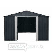 Riwall PRO RMSA 12x10 antracit Záhradný domček kovový 3 x 3,7 m so sedlovou strechou antracit Náhľad